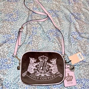 Juicy Couture Pink and Brown Emblem Crossbody Bag